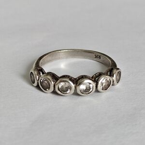 Sterling 925 Silver Half Eternity Band Ring With Cubic Zirconia